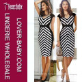 Fashion Striped MIDI Medium Length Sexy Lady Evening Dress (L36026-2)